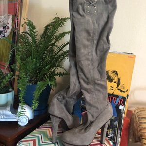 Faux Suede Over the Knee Heeled Boots